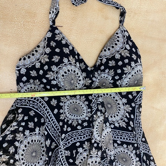 INC International Concepts Silk Black Tan Halter Dress Midi Handkerchief Hem S - Picture 6 of 8